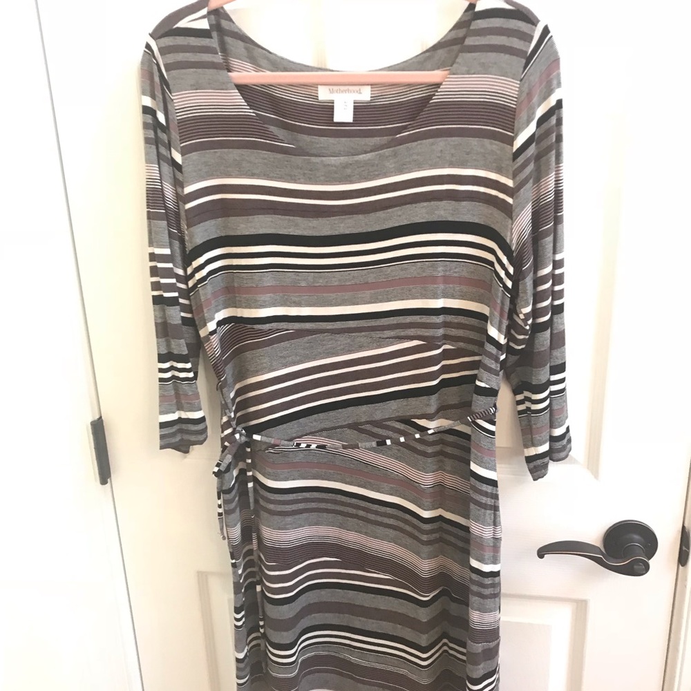 Motherhood Maternity Striped 3/4 Sleeve Dress XL